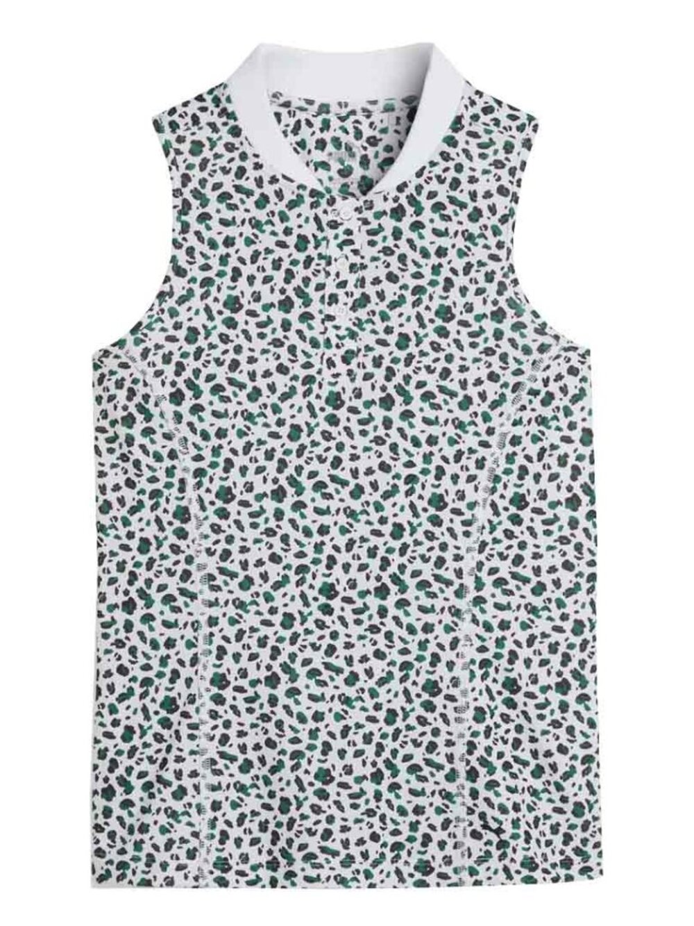 Puma Leopard Sleeveless Golf Polo – Size L – Black/Green Animal Print